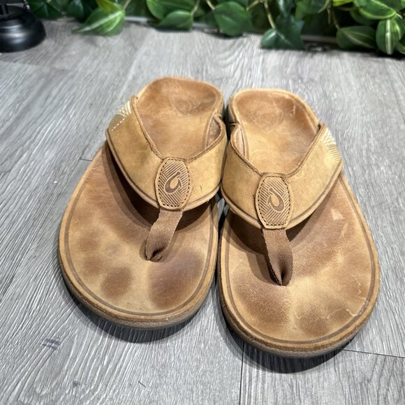 Olukai Mens Tuahine Sandal Size 9 Brown Leather Thong Flip Flop Slide Comfort main image 8